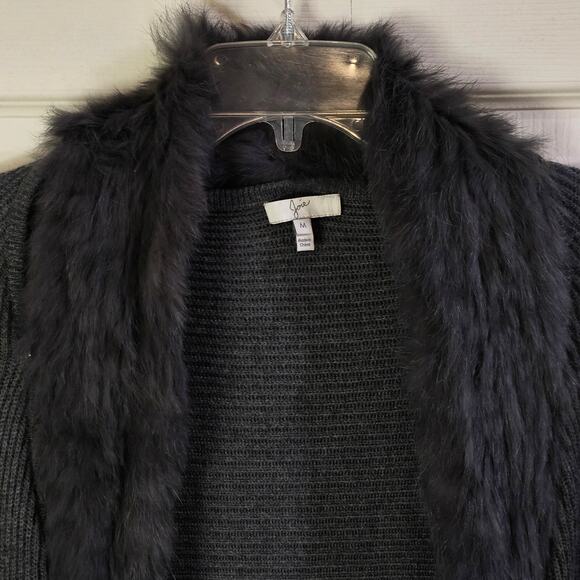 Joie Cardigan Womens M Fur Collar Quiet Luxury Old Money Parisian Chic Gray Knit - Picture 3 of 8